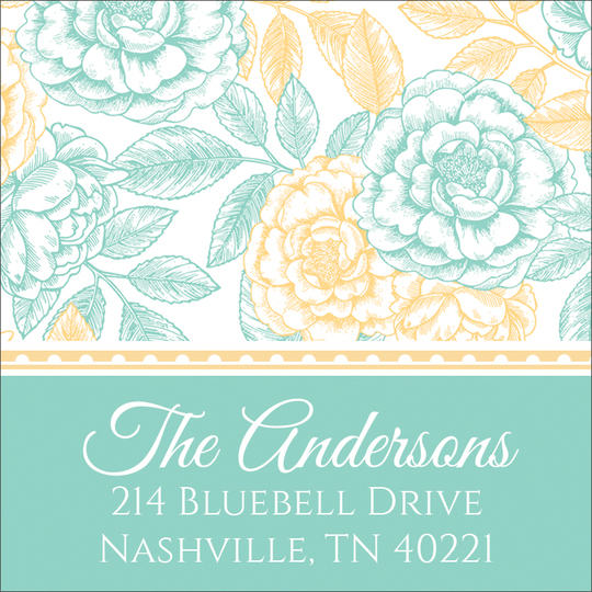 Mint & Buttercup Garden Rose Square Address Labels